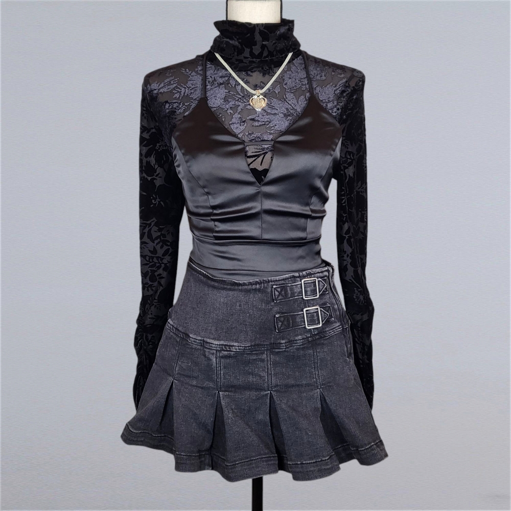 Express Black Satin Halter Top